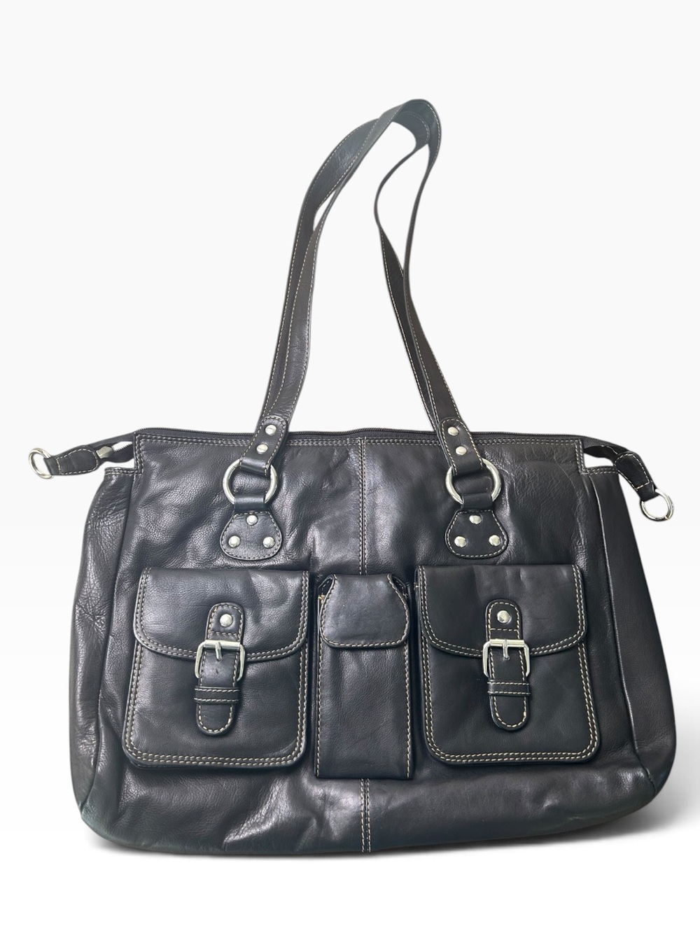 Black Shoulder Bag Multi Pocket Buckle Tote